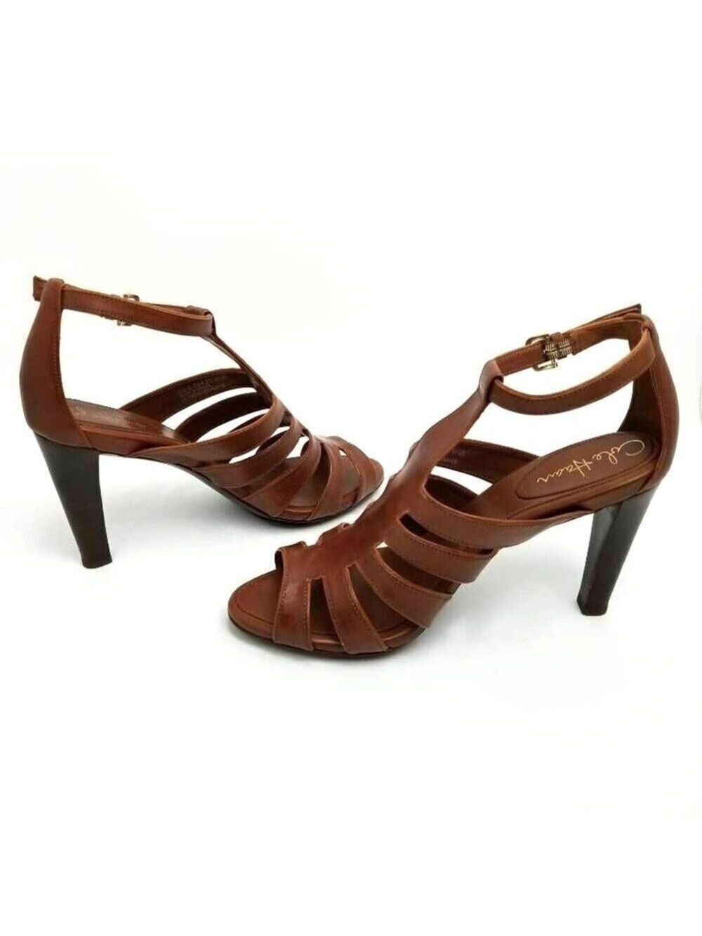 Cole Haan Gladiator Brown Leather Ankle Block Heels Sandals Shoes Size 9.5 B - Picture 2 of 12